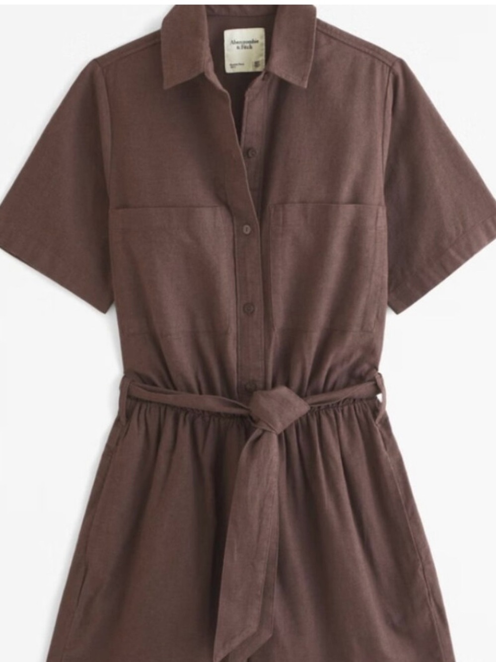 Abercrombie & Fitch Dark Brown Linen-Blend Utility Romper